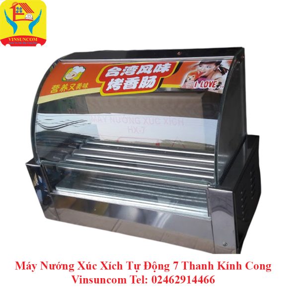 MÁY NƯỚNG XÚC XÍCH TỰ ĐỘNG 7 THANH (KÍNH CONG)