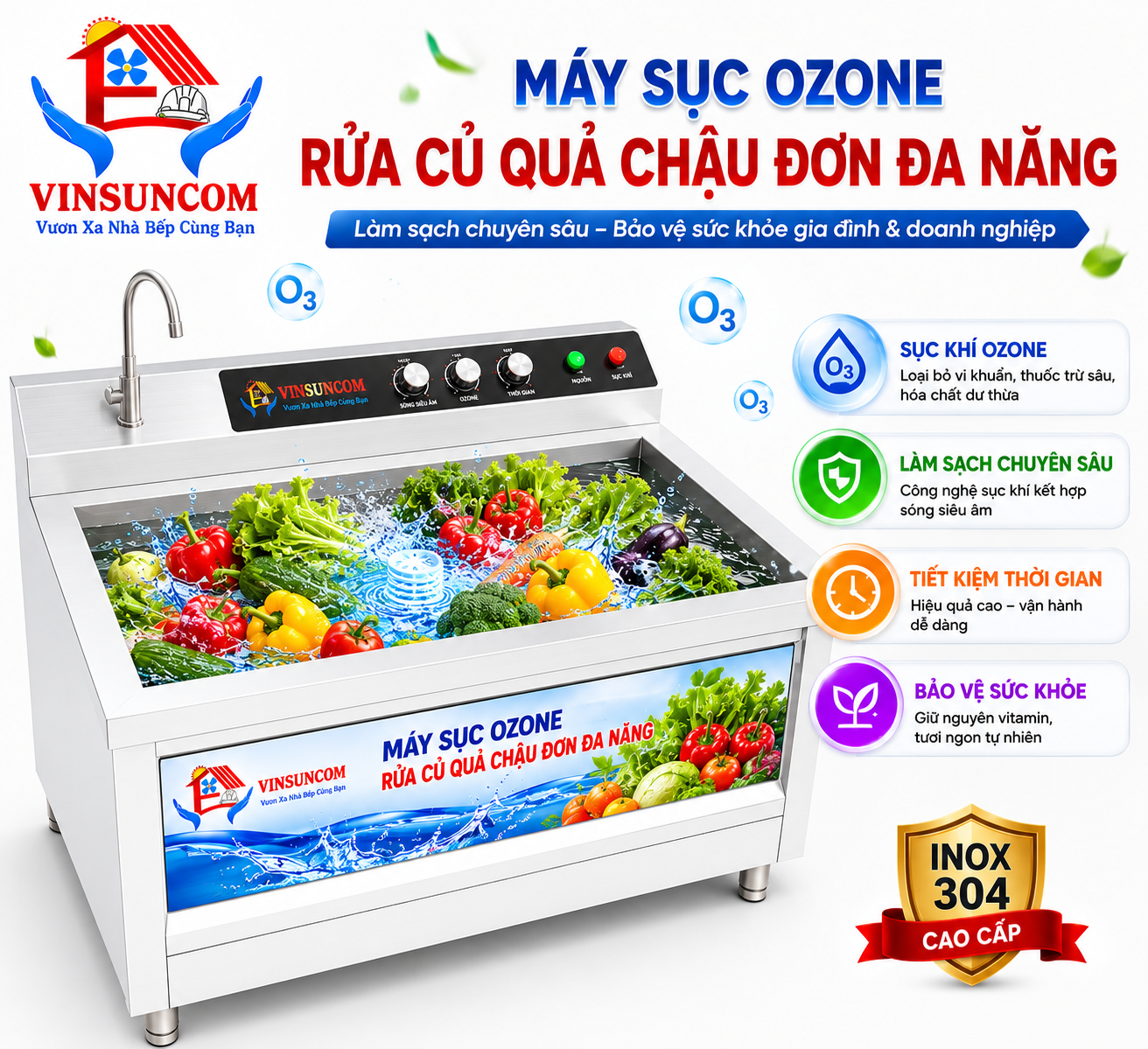 Máy Sục Ozone Và Gia Nhiệt Chậu Đơn 1M2 Rửa Củ Quả Thịt Cá Đa Năng VinSun Máy Sục Ozone Và Gia Nhiệt Chậu Đơn 1M2 Rửa Củ Quả Thịt Cá Đa Năng VinSun
