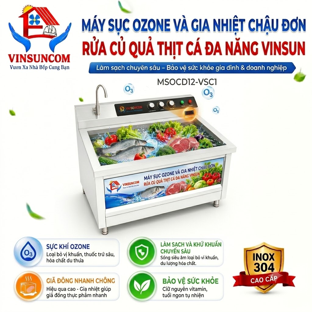 Máy Sục Ozone Và Gia Nhiệt Chậu Đơn 1M2 Rửa Củ Quả Thịt Cá Đa Năng VinSun Máy Sục Ozone Và Gia Nhiệt Chậu Đơn 1M2 Rửa Củ Quả Thịt Cá Đa Năng VinSun