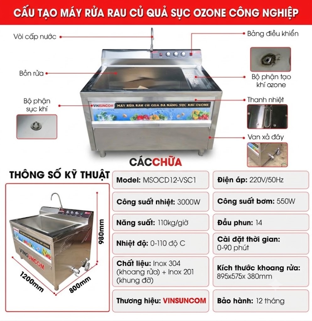 Máy Sục Ozone Và Gia Nhiệt Chậu Đơn 1M2 Rửa Củ Quả Thịt Cá Đa Năng VinSun Máy Sục Ozone Và Gia Nhiệt Chậu Đơn 1M2 Rửa Củ Quả Thịt Cá Đa Năng VinSun